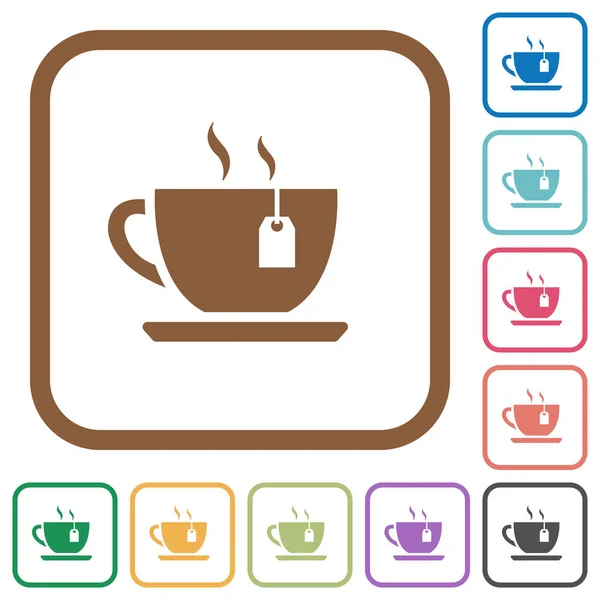 Cup Tea Teabag Simple Icons Color Rounded Square Frames White — Stock Vector