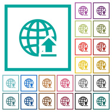 Internet düz renk simgeleri beyaz arka plan üzerinde çeyreği çerçevelerle yüklemek