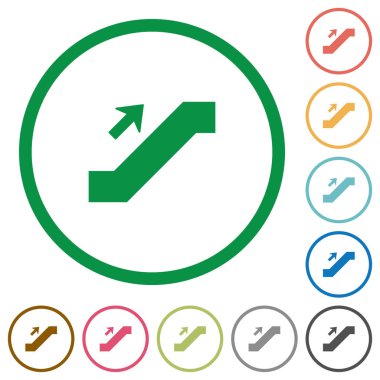 Yürüyen merdiven işareti düz renk simgeleri beyaz arka plan üzerinde yuvarlak anahatlar olarak