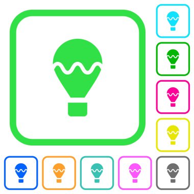 Beyaz arka plan üzerinde eğri sınırları içinde düz simgeler hava balonu canlı renkte