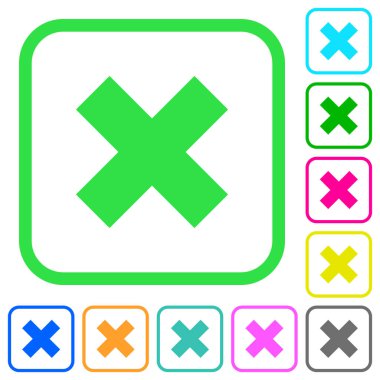 Beyaz arka plan üzerinde eğri sınırları içinde canlı renkli düz simgeler iptal