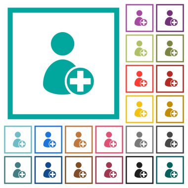 Beyaz arkaplanda çeyrek çerçeveli yeni kullanıcı düz renk simgeleri ekle