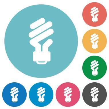 Tasarruflu Floresan ampul düz beyaz simgeler üzerinde yuvarlak renkli arka planlar