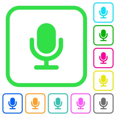 Beyaz arka plan üzerinde eğri sınırları tek mikrofon canlı renkli düz simgeler