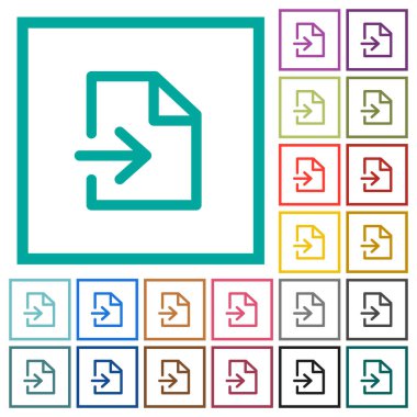 Beyaz arka plan üzerinde çeyreği çerçevelerle düz renk simgeleri ithalat