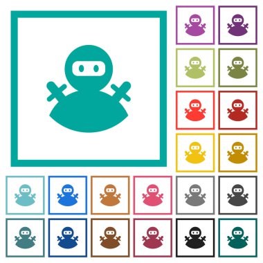Dörtgen Bölümlü kare beyaz arka plan üzerinde ile Ninja avatar düz renk simgeleri