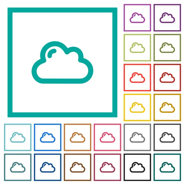 Einzelne Wolke Flache Farbsymbole Mit Quadrantenrahmen Auf Weißem Hintergrund — Stockvektor