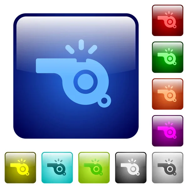 Silbato Iconos Color Cuadrado Redondeado Brillante Conjunto Botones — Vector de stock