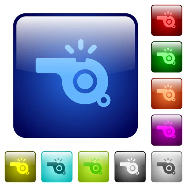 圆角方形颜色光泽按钮集的口哨图标 — 图库矢量图片