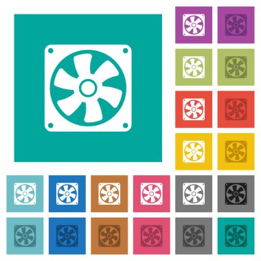 Bilgisayar fan çok düz simgeler düz kare arka plan üzerinde renkli. Beyaz ve koyu kutsal kişilerin resmi varyasyon hover veya etkin efektleri dahil.