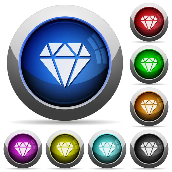 Iconos Diamantes Botones Redondos Brillantes Con Marcos Acero — Vector de stock