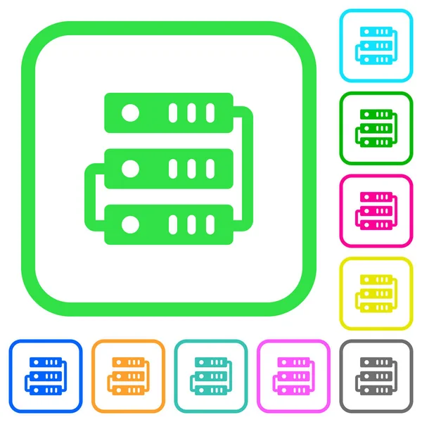 Csatlakoztatott Kiszolgálók Élénk Színű Lapos Ikonok Ívelt Szegély Fehér Háttér — Stock Vector