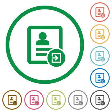 Beyaz arka plan üzerinde yuvarlak özetliyor kişi düz renk simgeleri ithalat