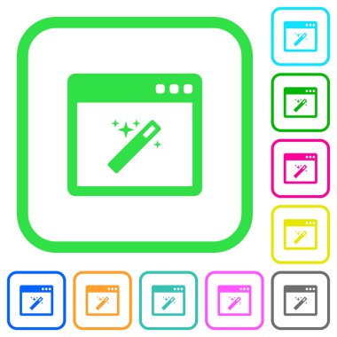 Beyaz arka plan üzerinde eğri sınırları içinde düz simgeler uygulama Sihirbazı canlı renkte