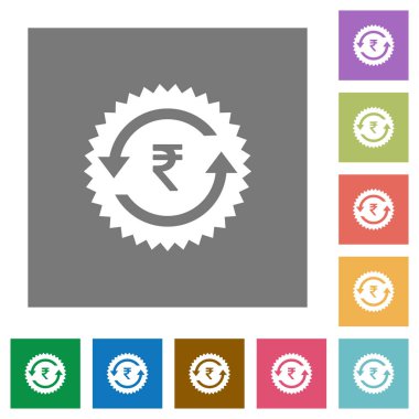 Geri ödeme Rupisi garanti etiketi düz simgeler basit renkli kare arka planlar