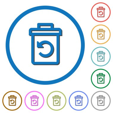 Düz renk vektör simgeleri ile beyaz arka plan üzerinde yuvarlak özetliyor gölgelerde undelete