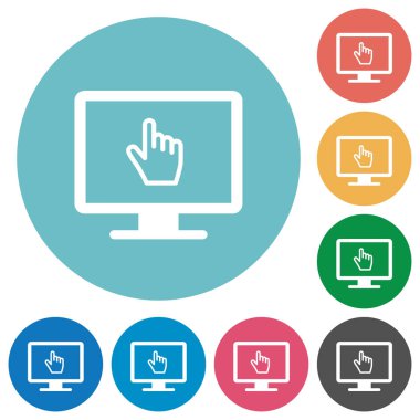 Yuvarlak renkli arka planlar üzerinde imleç düz beyaz simgeler işaret ile izlemek