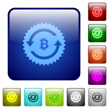 Bitcoin geri ödeme garanti Yuvarlatılmış kare renk parlak düğme kümesi etiket simgeleri