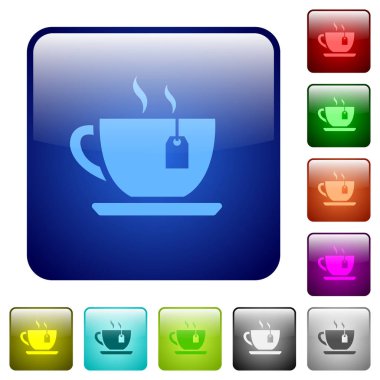 Çay yuvarlak kare renkli parlak düğme teabag simgelerle ayarla