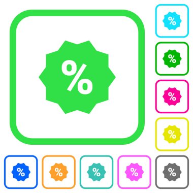 Etiket canlı renkli düz simgeler beyaz arka plan üzerinde eğri sınırları içinde indirim