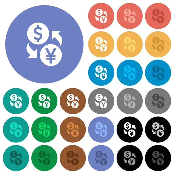 Dólar Yen Cambio Dinero Iconos Planos Multicolores Fondos Redondos Incluye — Vector de stock