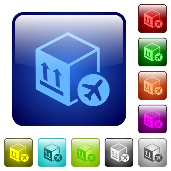 Iconos Transporte Paquetes Aire Color Cuadrado Redondeado Conjunto Botones Brillantes — Vector de stock