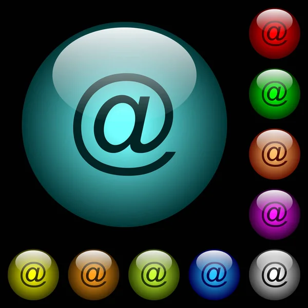 Single Email Symbol Icons Color Illuminated Spherical Glass Buttons Black — Stock Vector