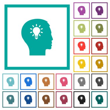 Fikir düz renk simgeleri beyaz arka plan üzerinde çeyreği çerçeveli