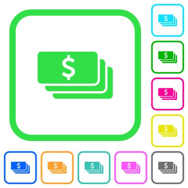 Doları banknot canlı renkli düz simgeler beyaz arka plan üzerinde eğri sınırları içinde
