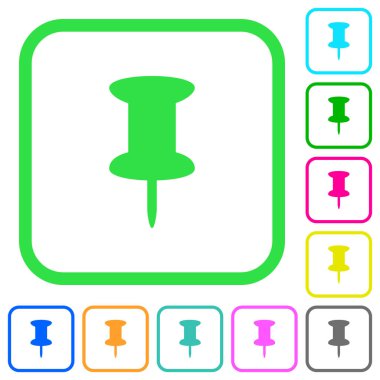 PIN canlı renkli düz simgeler eğri sınırları içinde beyaz zemin üzerine itin.