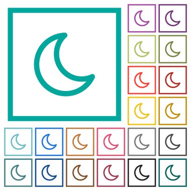 Şekli düz renk simgeleri beyaz arka plan üzerinde çeyreği çerçevelerle moon