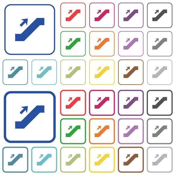 Scala Mobile Segno Colore Icone Piatte Cornici Quadrate Arrotondate Versioni — Vettoriale Stock