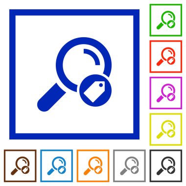 Arama Etiketler düz renkli simgeler beyaz arka plan üzerinde kare kare