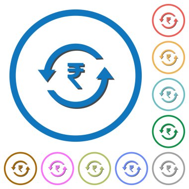 Beyaz arka plan üzerinde yuvarlak özetliyor gölgelerde ile Rupisi ödeme geri düz renk vektör simgeleri