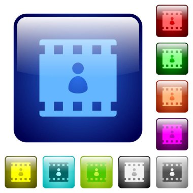 Yuvarlatılmış kare renkli parlak düğme film yazar Icons set