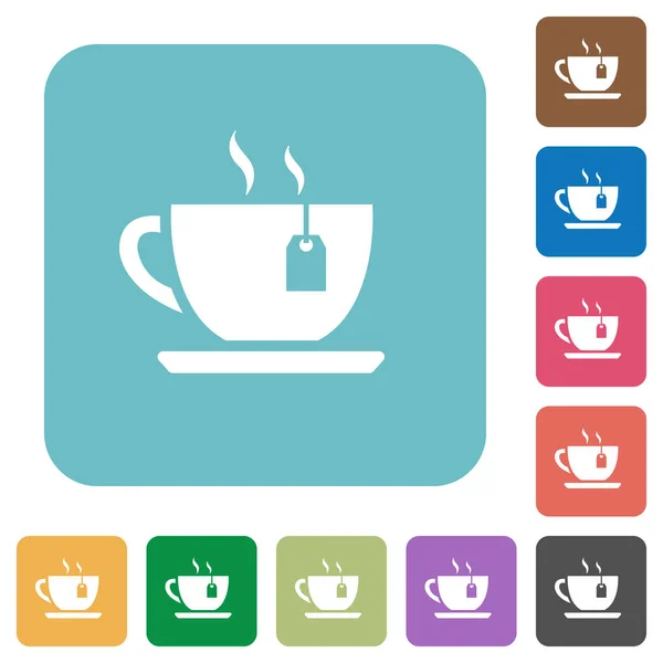 Tasse Tee Mit Teebeutel Weiß Flache Symbole Auf Farbe Abgerundete — Stockvektor