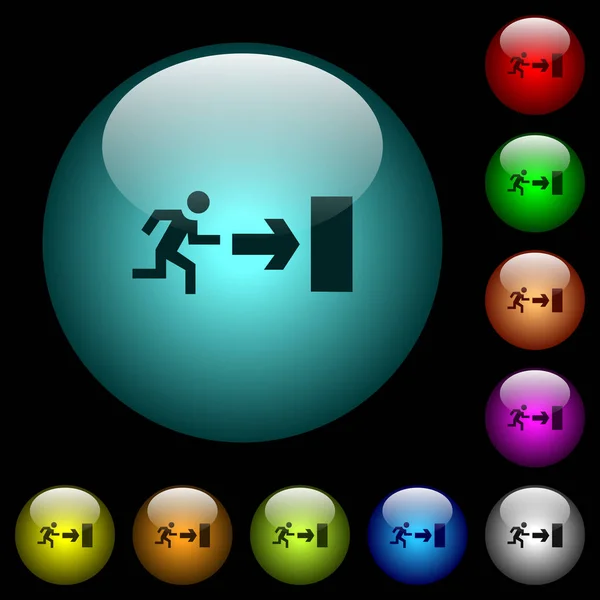 Έξοδος Σημάδι Εικονίδια Στα Κουμπιά Φωτιζόμενο Σφαιρικό Γυαλί Χρώμα Μαύρο — Διανυσματικό Αρχείο