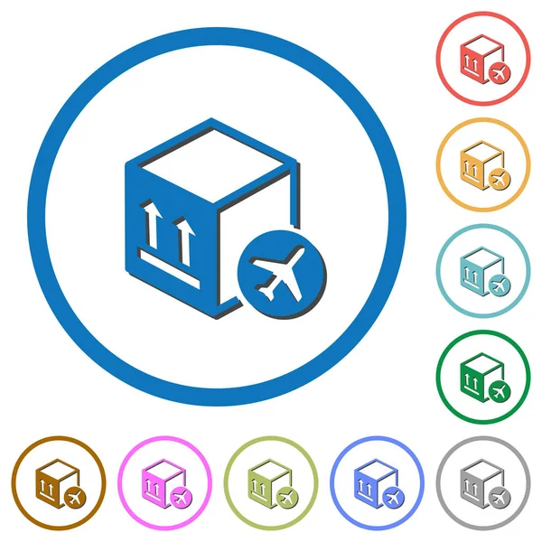 Air package transportation flat color vector icons with shadows in round outlines on white background