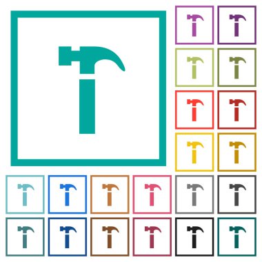 Beyaz arka plan üzerinde çeyreği çerçevelerle tek çekiç düz renk simgeleri