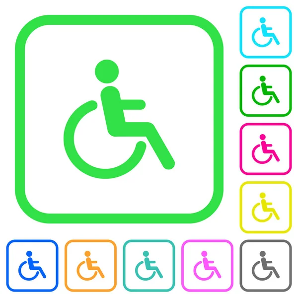 Handicap Levendig Gekleurde Plat Pictogrammen Gebogen Randen Witte Achtergrond — Stockvector