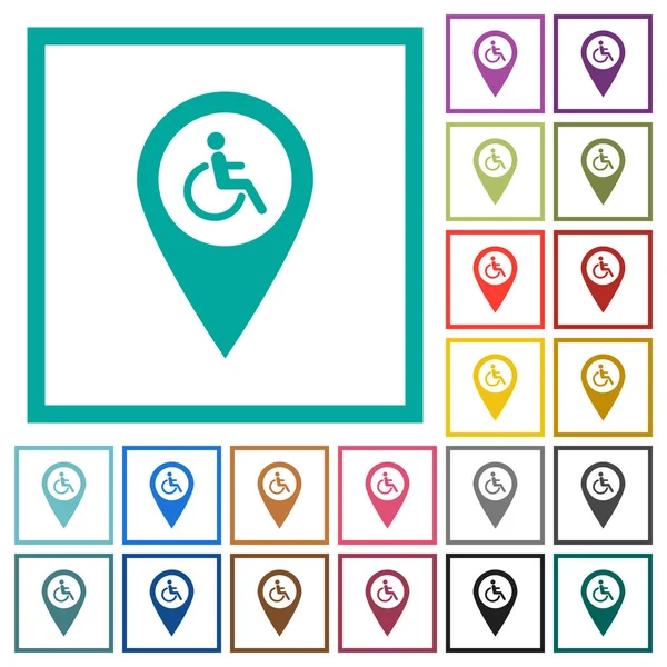 Accesibilidad Para Discapacitados Ubicación Del Mapa Gps Iconos Color Plano — Vector de stock