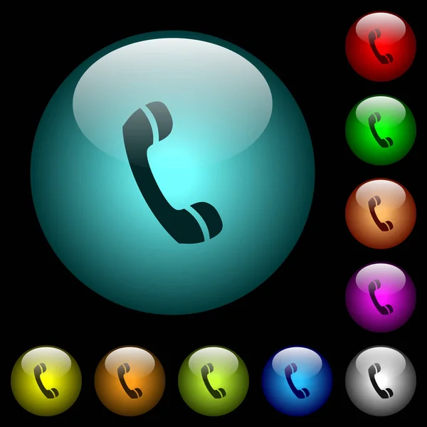 Symbole Appel Téléphonique Icônes Couleur Lumineux Boutons Sphériques Verre Sur — Image vectorielle