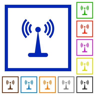 WLAN ağ düz renk simgeleri beyaz arka plan üzerinde kare kare