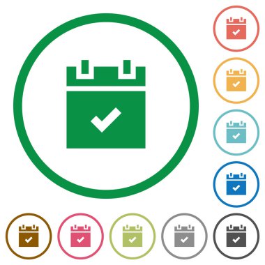 Beyaz arka plan üzerinde yuvarlak özetliyor düz renk simgeleri yapılan zamanlama