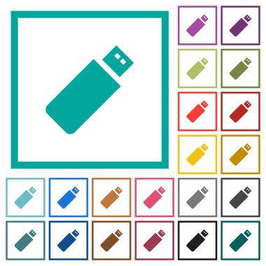Dörtgen Bölümlü kare beyaz arka plan üzerinde ile pendrive düz renk simgeleri