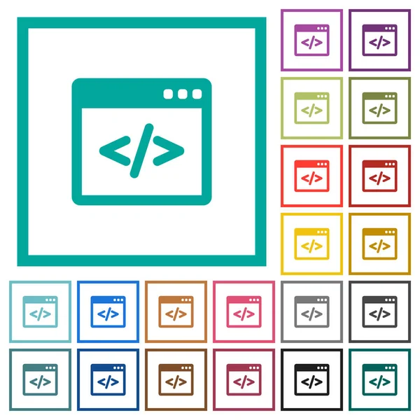 Código Programación Ventana Software Iconos Color Plano Con Marcos Cuadrante — Archivo Imágenes Vectoriales