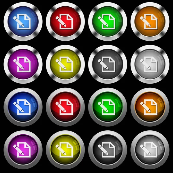 Editar Con Lápiz Iconos Blancos Botones Redondos Brillantes Con Marcos — Vector de stock