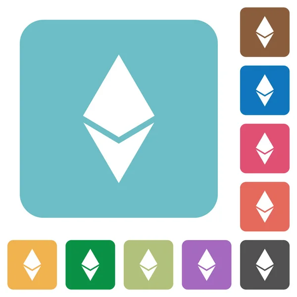 Ethereum デジタル Cryptocurrency ホワイト フラット アイコン色に丸みを帯びた正方形の背景 — ストックベクタ