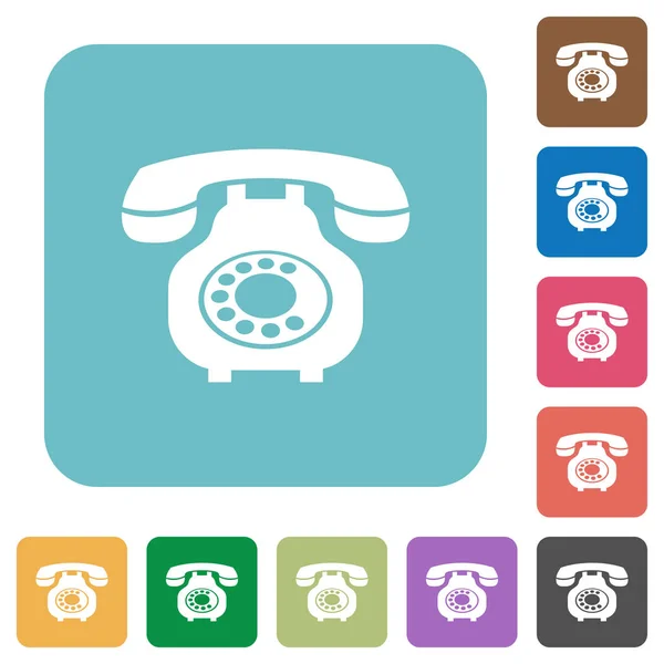 Vintage Retro Teléfono Blanco Iconos Planos Color Redondeado Fondos Cuadrados — Vector de stock