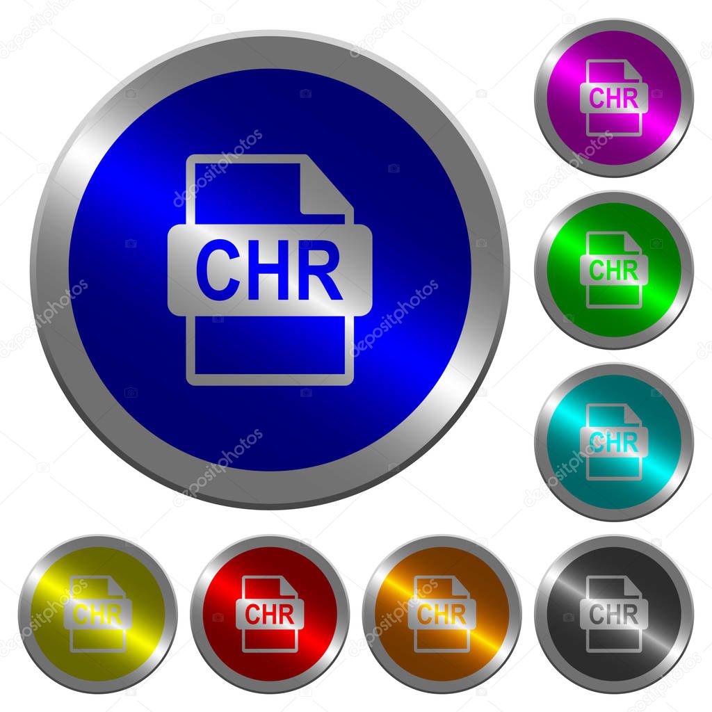 CHR file format icons on round luminous coin-like color steel buttons